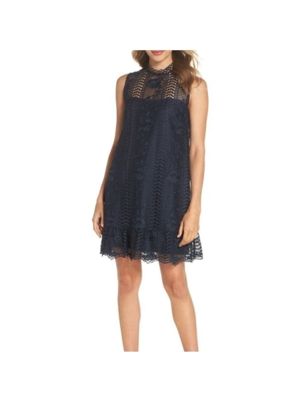 NWOT-Sheri Mock Neck Sleeveless Lace Mini Shift Dress